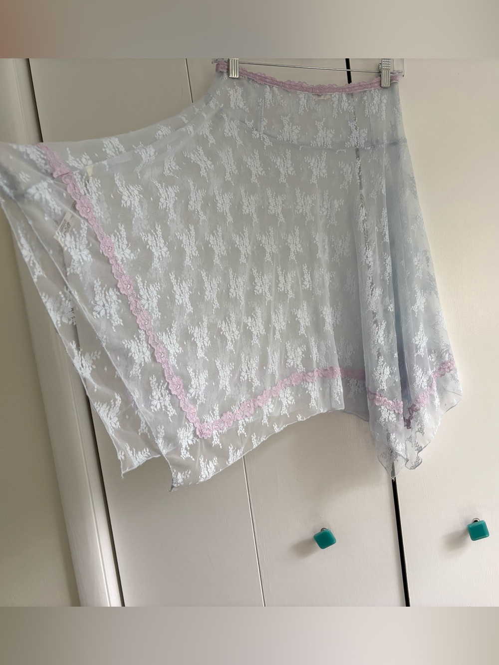 Free People Intimately Lady Lux Blue Lace Asymmetrical Slip Skirt Trim Size XS - Picture 9 of 12